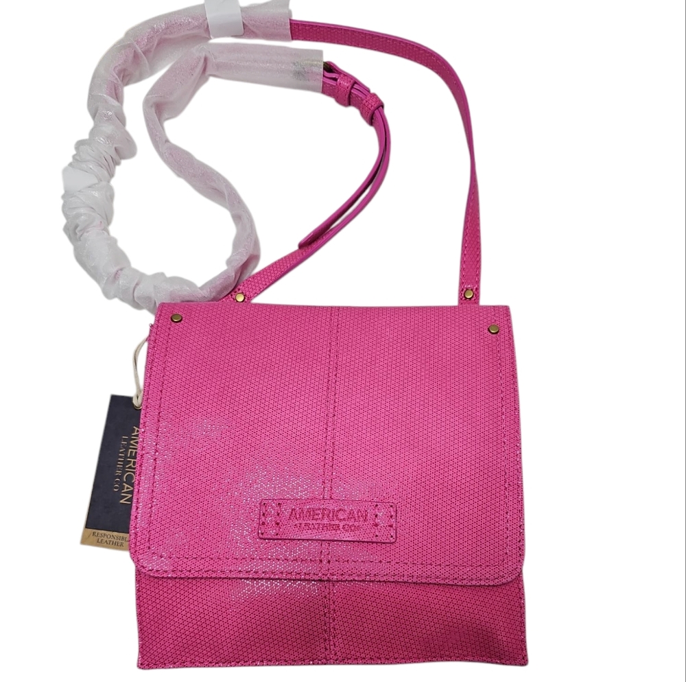 American Leather Co. Pink Leather Book Flap Crossbody - Picture 5 of 11